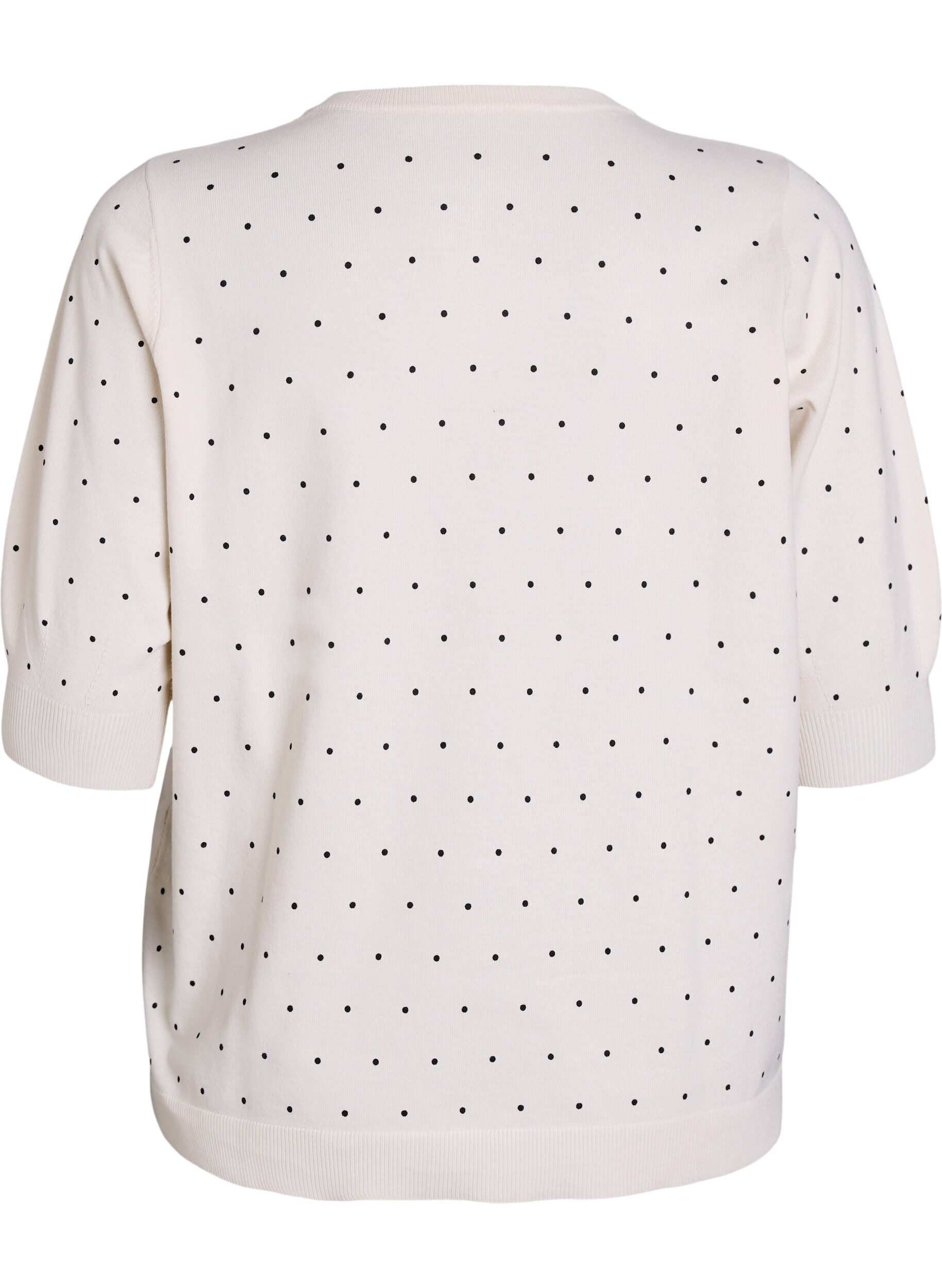ZizziStrikbluse med prikm&oslash;nster og korte &aelig;rmer, Hvid, Packshot image number 1