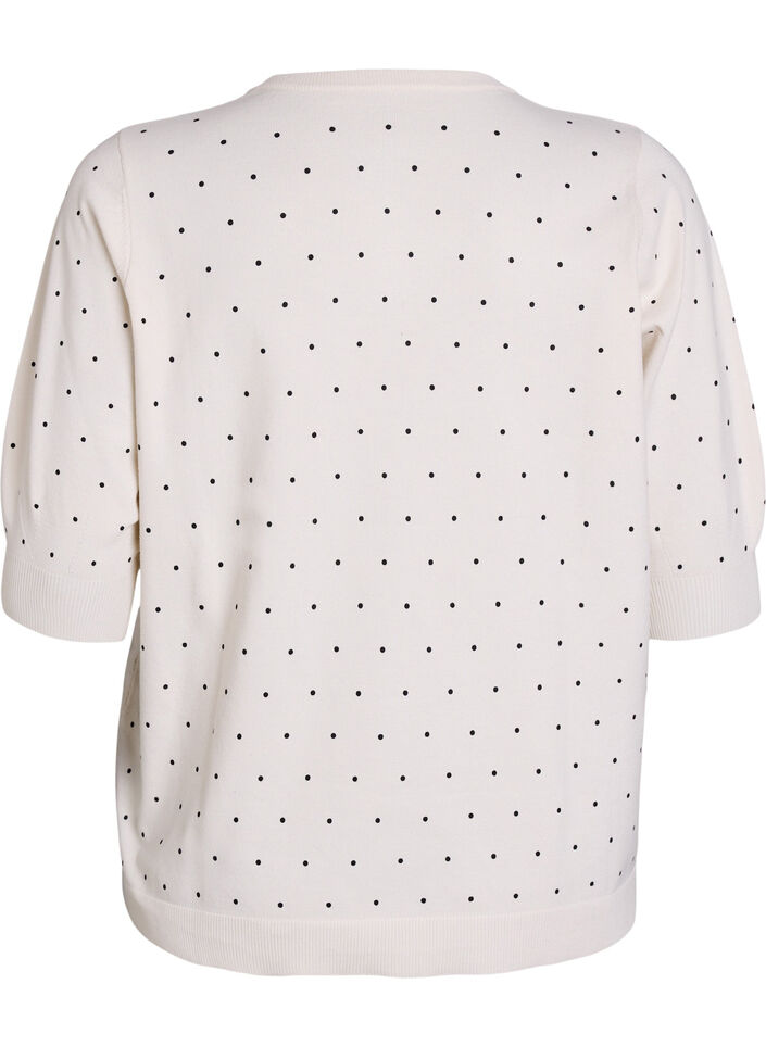 Strikbluse med prikm&oslash;nster og korte &aelig;rmer, Hvid, Packshot image number 1