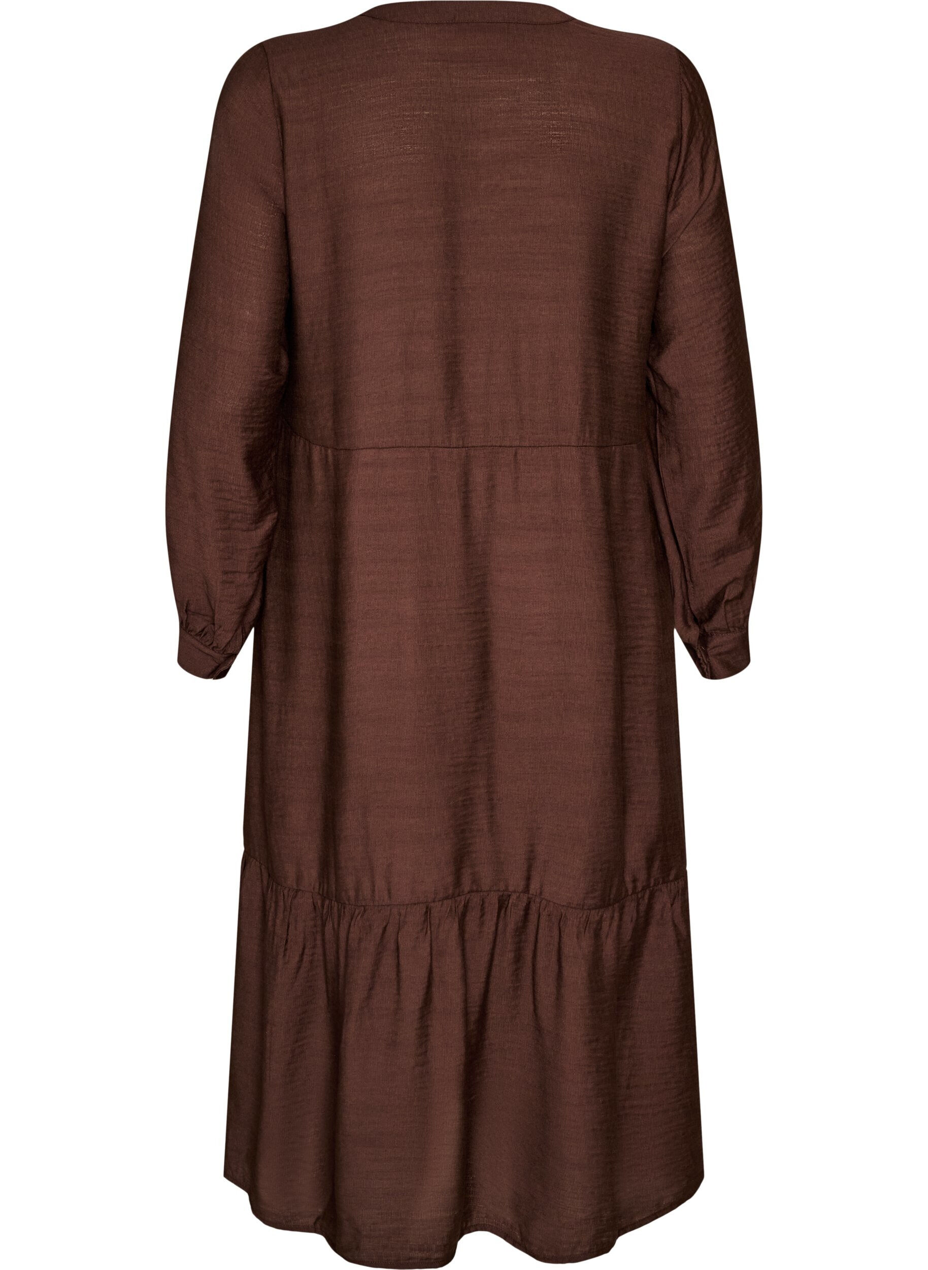 ZizziViskosekjole med broderi og fl&aelig;selag, Brun, Packshot image number 1