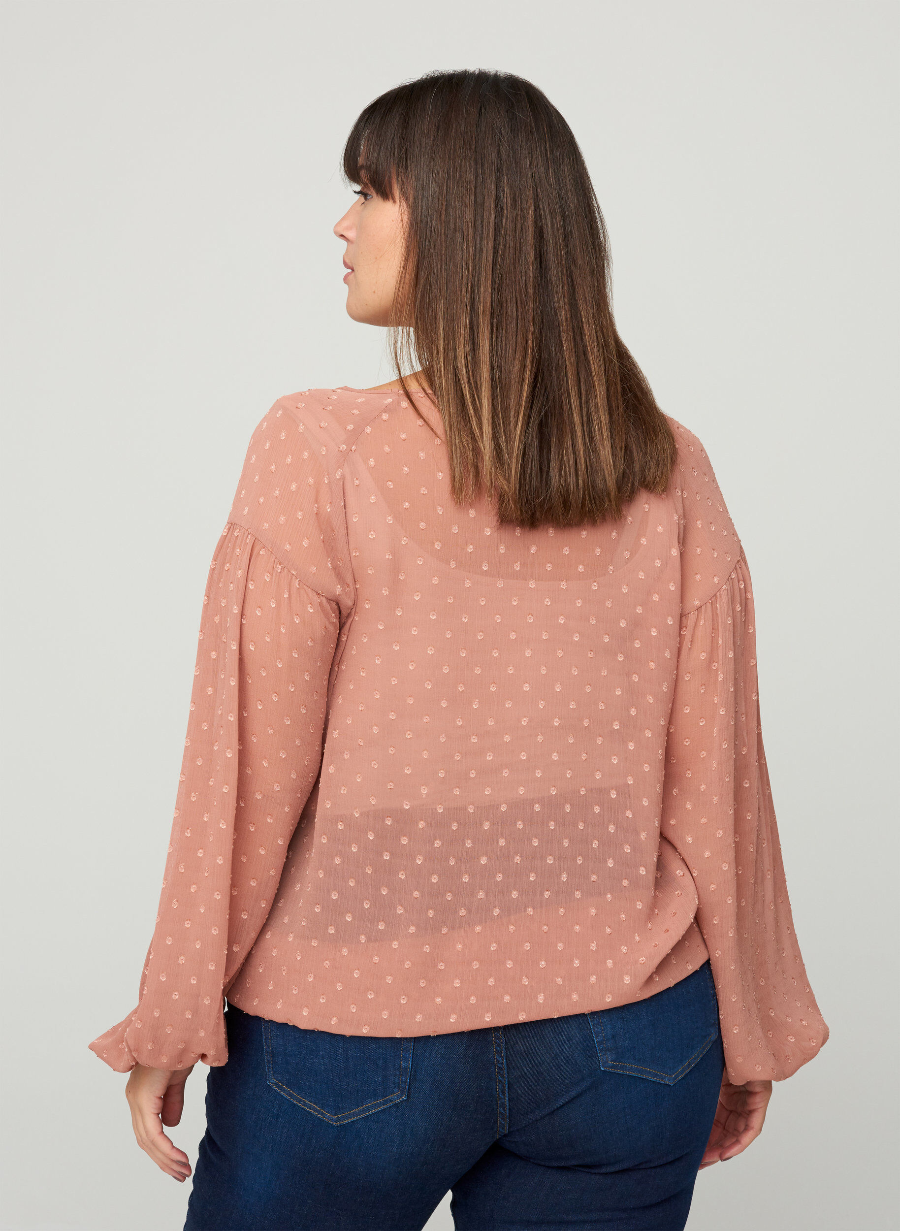 Zizzi Lang&aelig;rmet mesh bluse med smock, Burlwood, Model image number 1