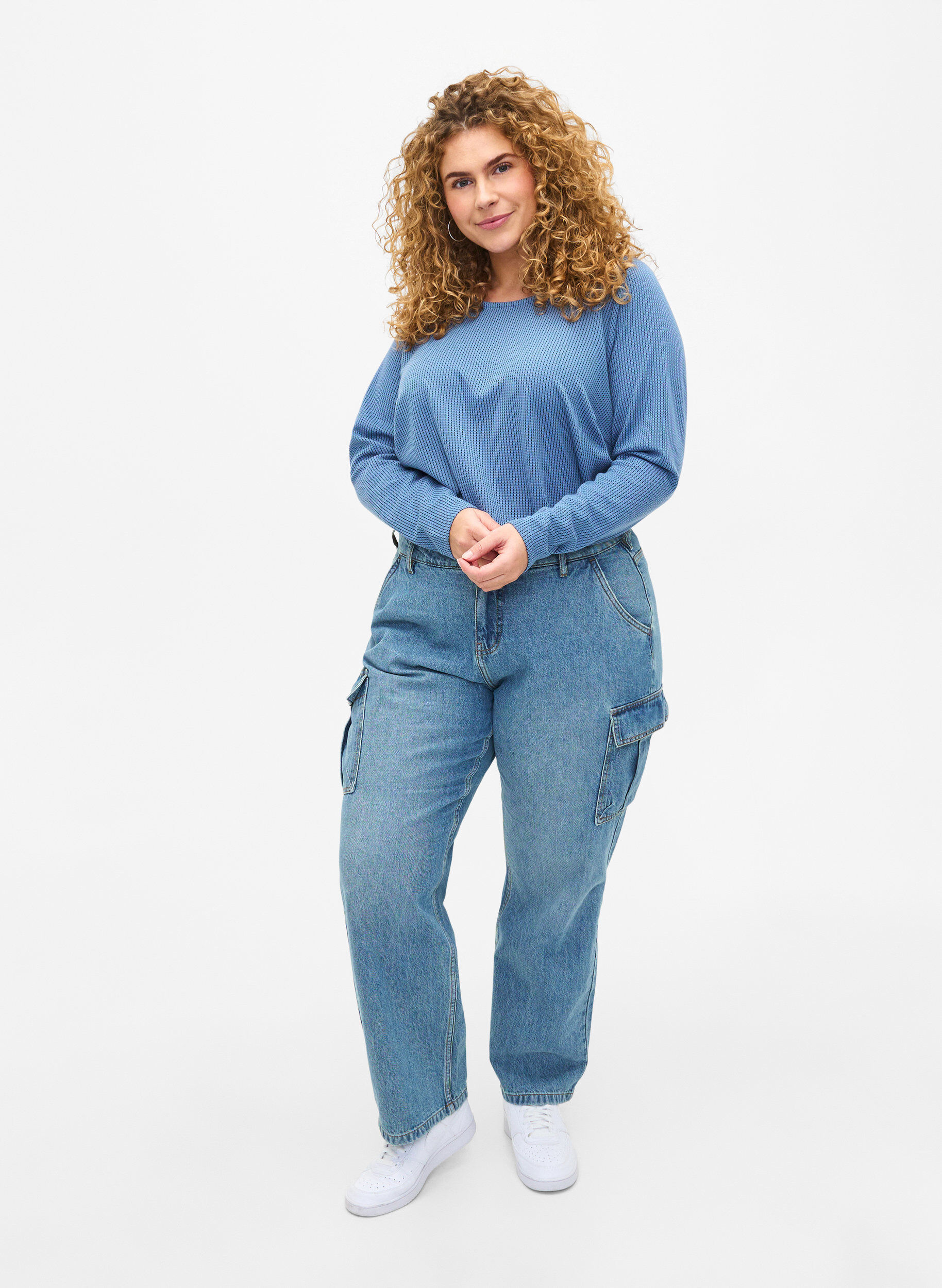 Zizzi A-formet bluse med tekstur, Quiet Harbor, Model image number 2