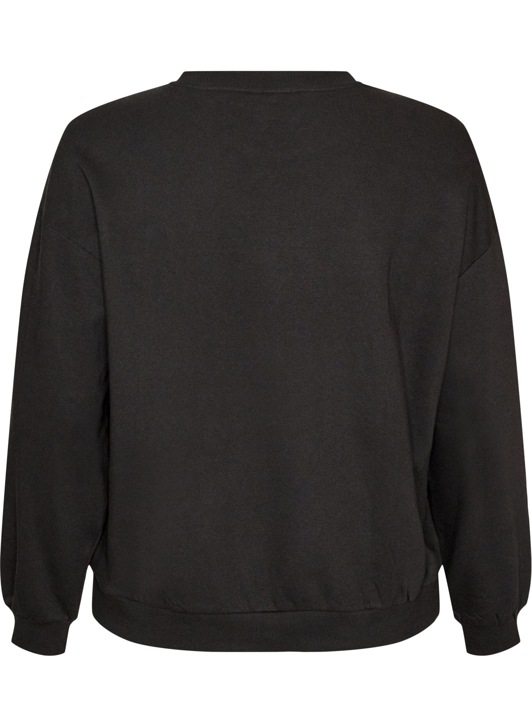 ZizziSweatshirt med tekstmotiv i boucl&eacute;, Sort, Packshot image number 1