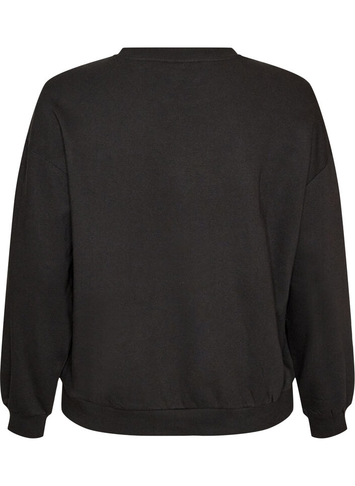 Sweatshirt med tekstmotiv i boucl&eacute;, Sort, Packshot image number 1
