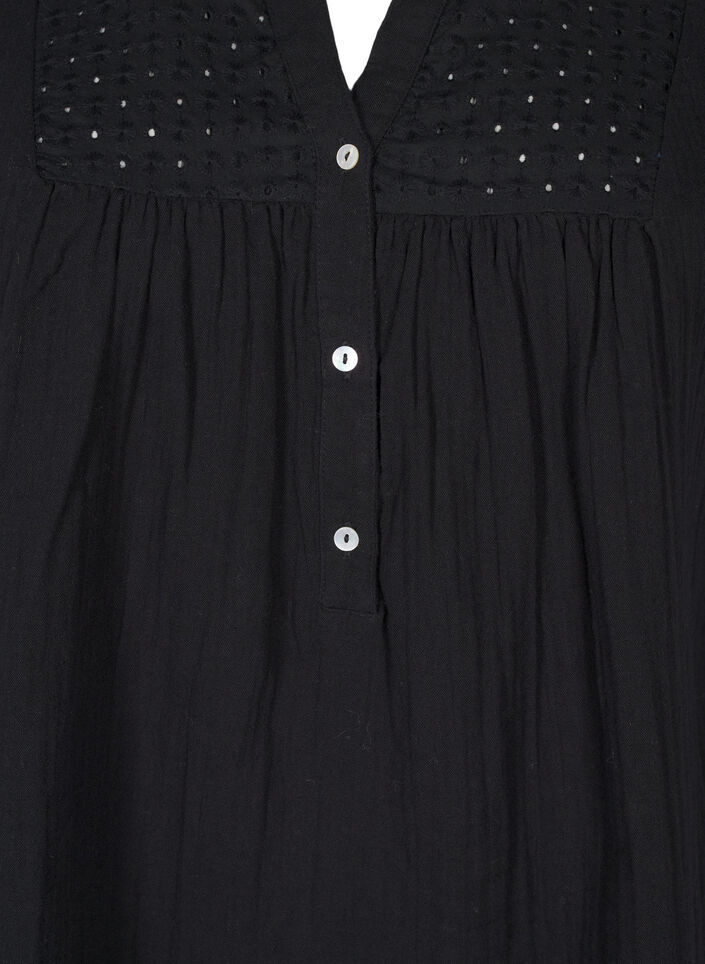 Bluse i bomuld med broderi anglaise og 3/4 ærmer, Black, Packshot image number 2
