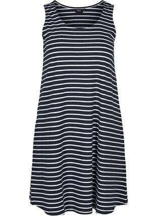 Ærmeløs kjole i bomuld, Night sky stripe, Packshot image number 0
