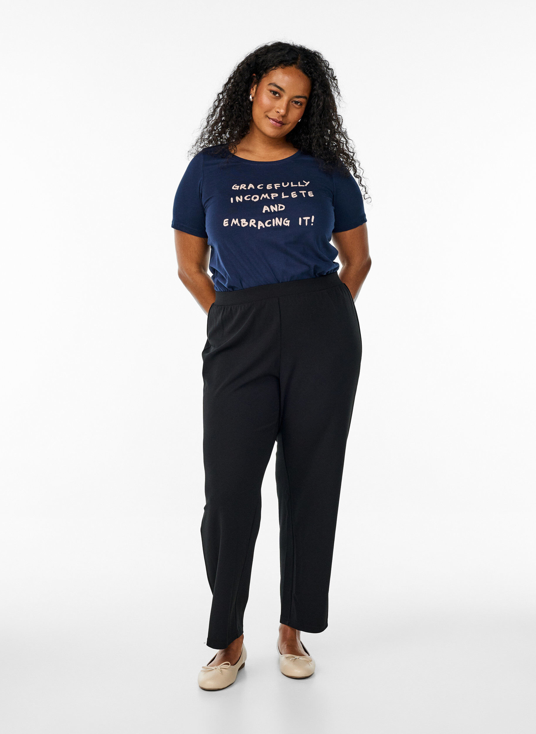 Zizzi FLASH - T-shirt med motiv, Bl&aring;, Model image number 1