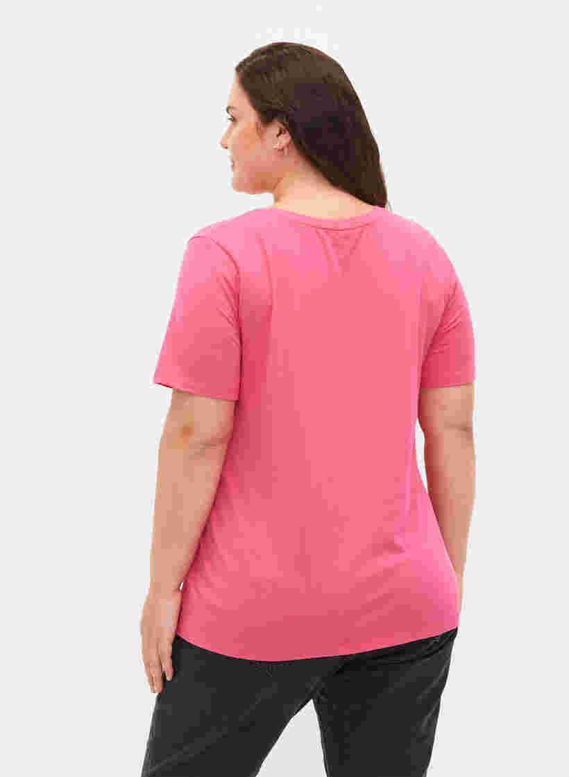 Ensfarvet basis t-shirt i bomuld, Hot Pink, Model image number 1