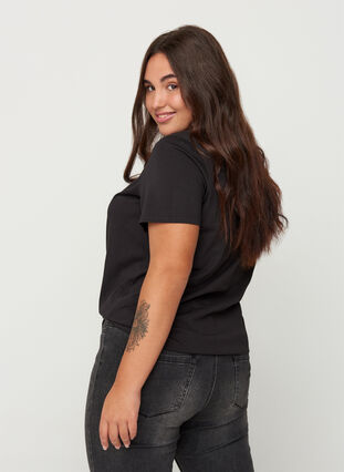 Kortærmet bomulds t-shirt med nitter, Black, Model image number 1