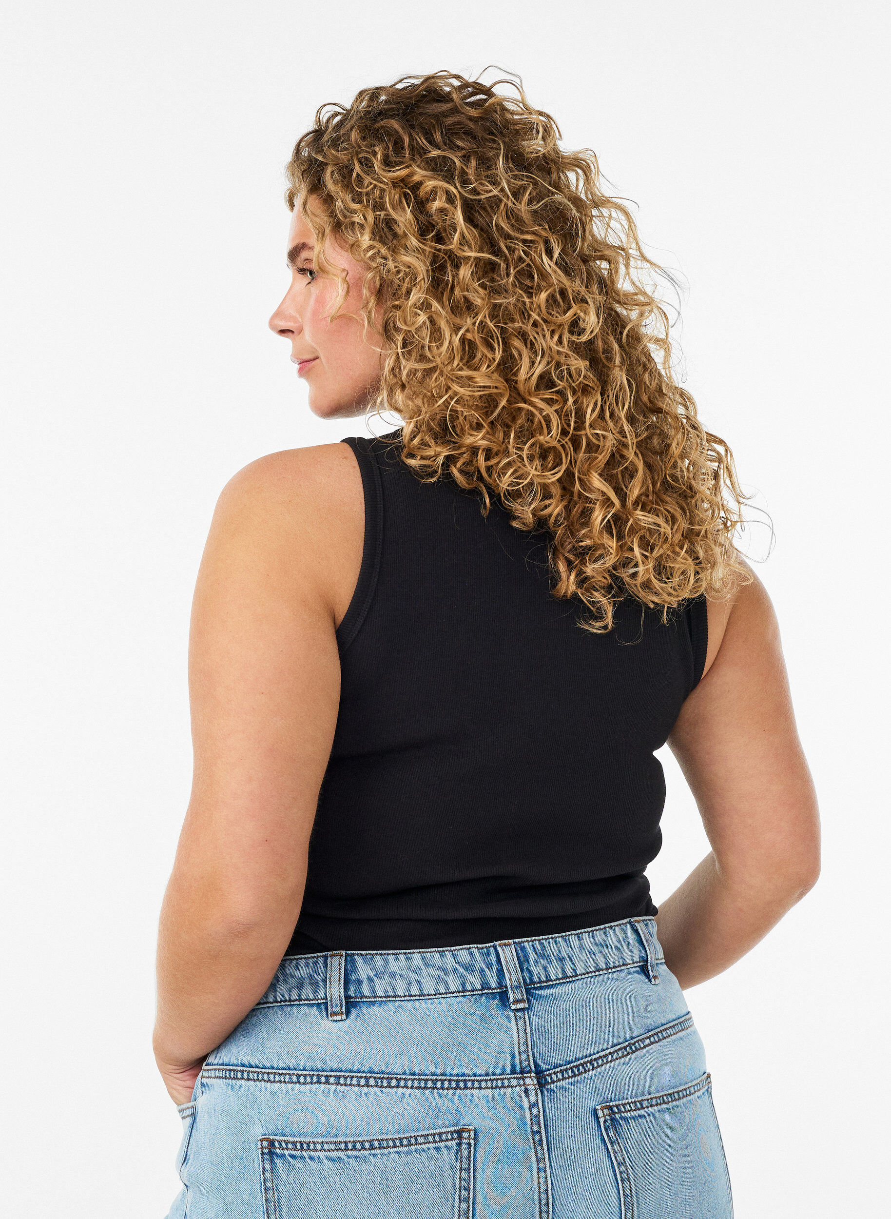 ZizziRibtop i bomuld med h&oslash;j hals, Sort, Model image number 2