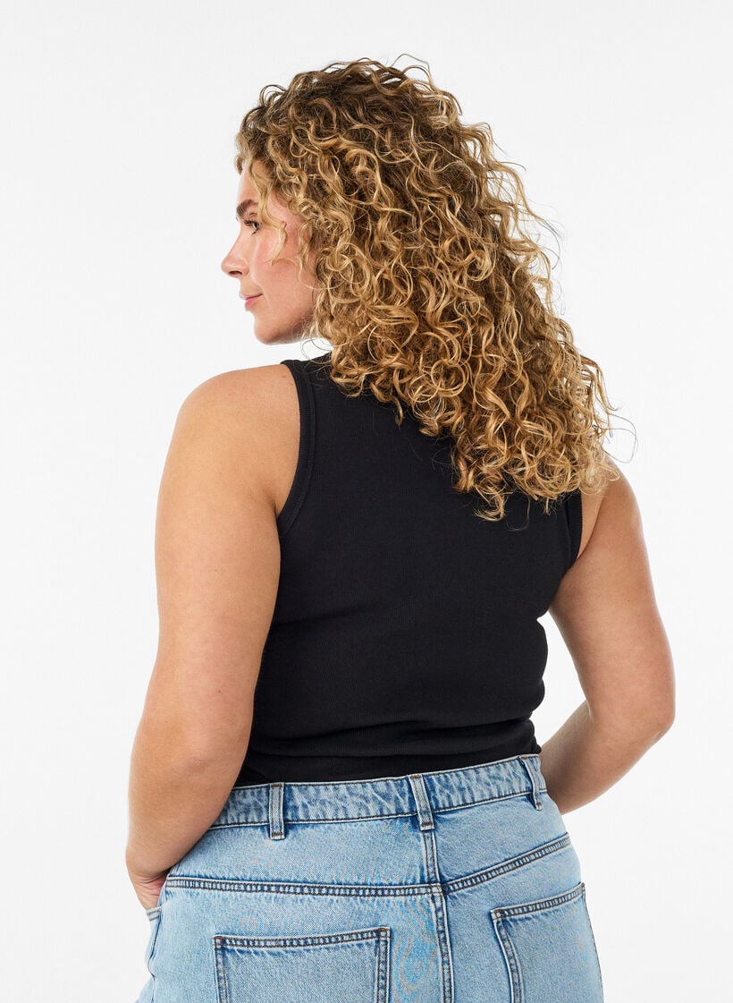 Ribtop i bomuld med h&oslash;j hals, Sort, Model image number 2