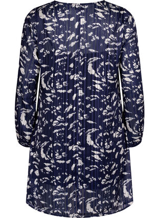 Langærmet kjole med v-hals og print, Blue Leaf AOP, Packshot image number 1