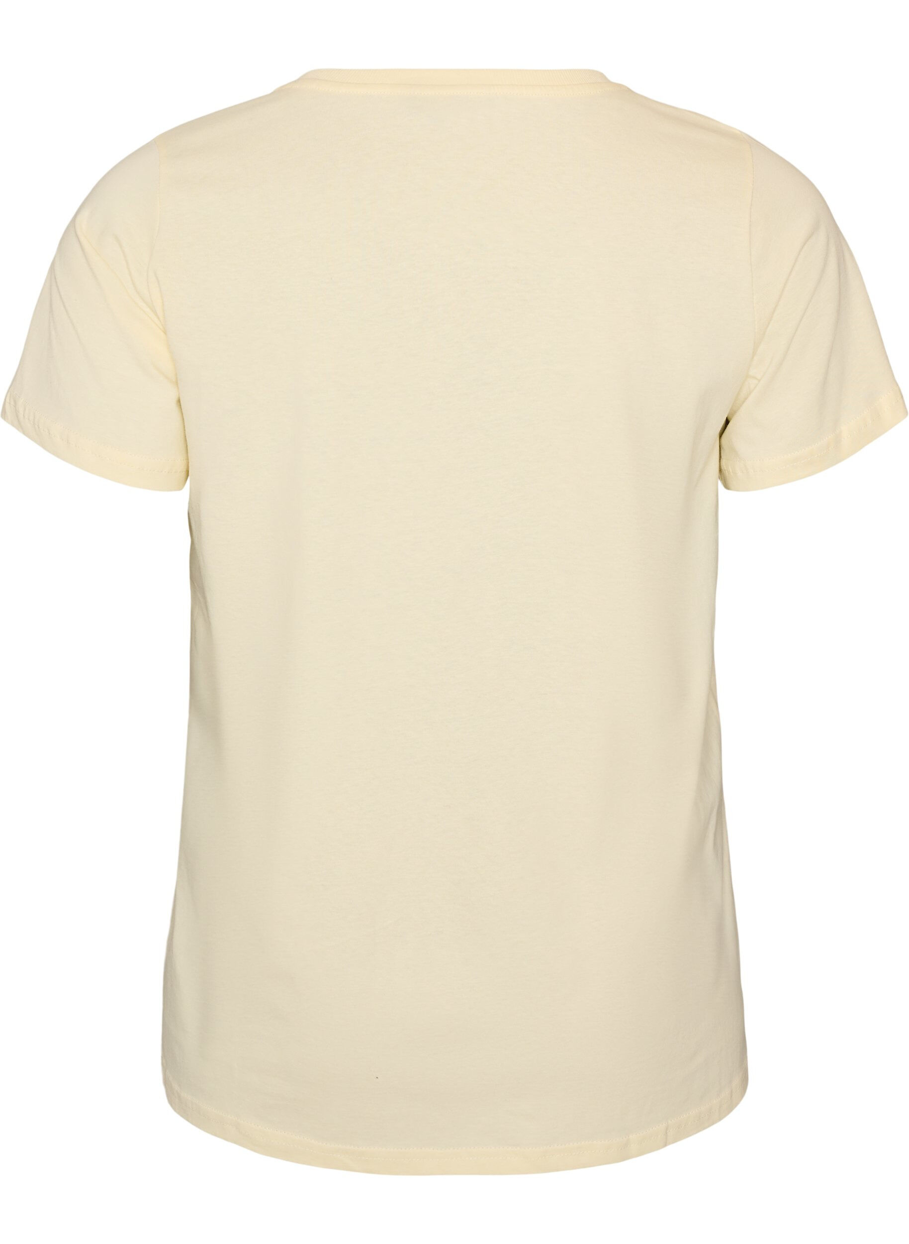 ZizziT-shirt i bomuld med frontprint og V-hals, Beige, Packshot image number 1