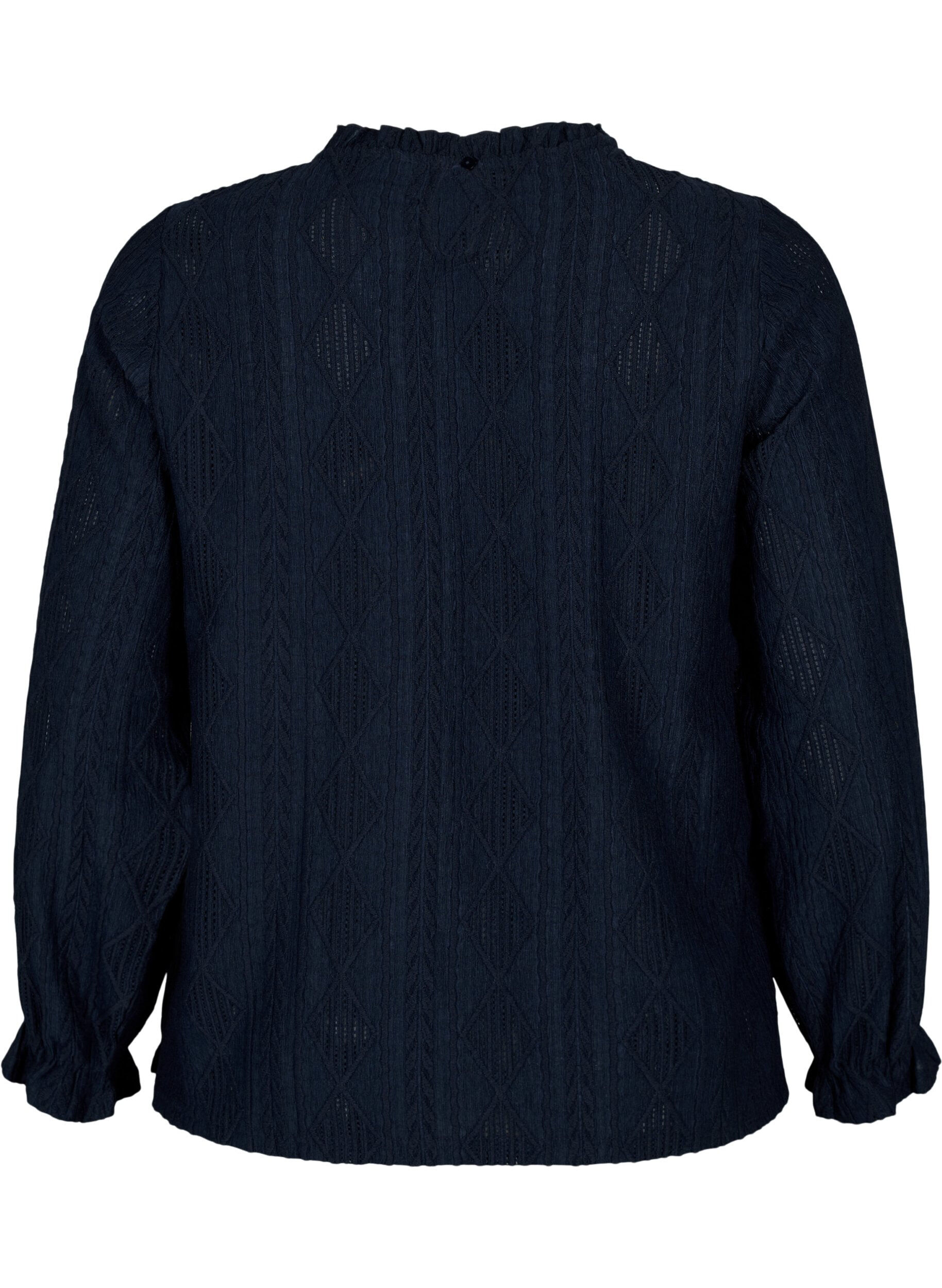 Zizzi Bluse med fl&aelig;sedetaljer og tone-i-tone m&oslash;nster, Night Sky, Packshot image number 1