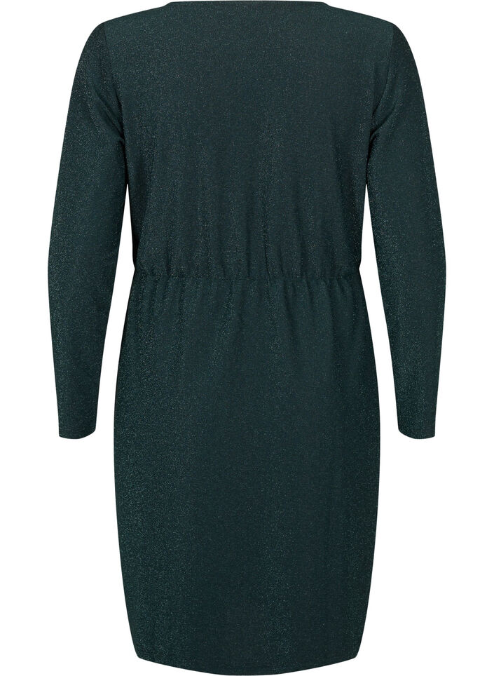 Glitterkjole med wraplook og lange ærmer, Black Scarab, Packshot image number 1