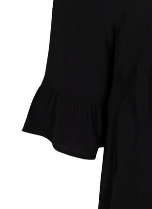 Viskose tunika med flæse på ærmet, Black Solid, Packshot image number 2