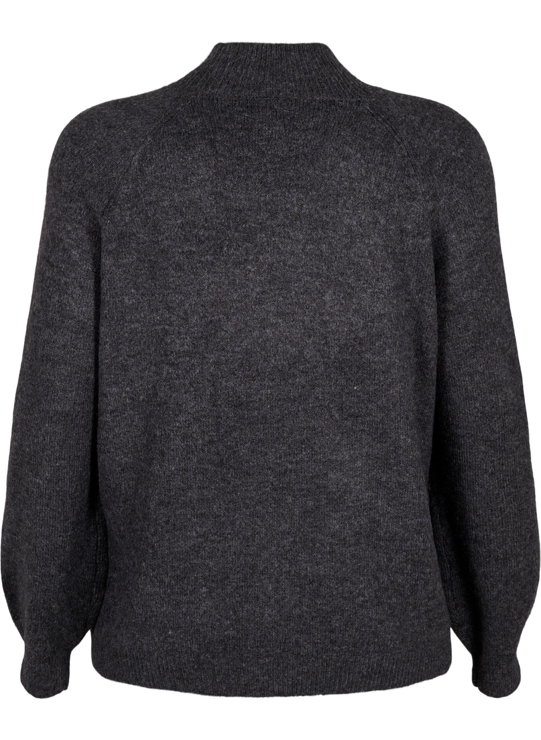 Zizzi Strikbluse med sl&oslash;jfe detalje, Dark Grey White Mel., Packshot image number 1