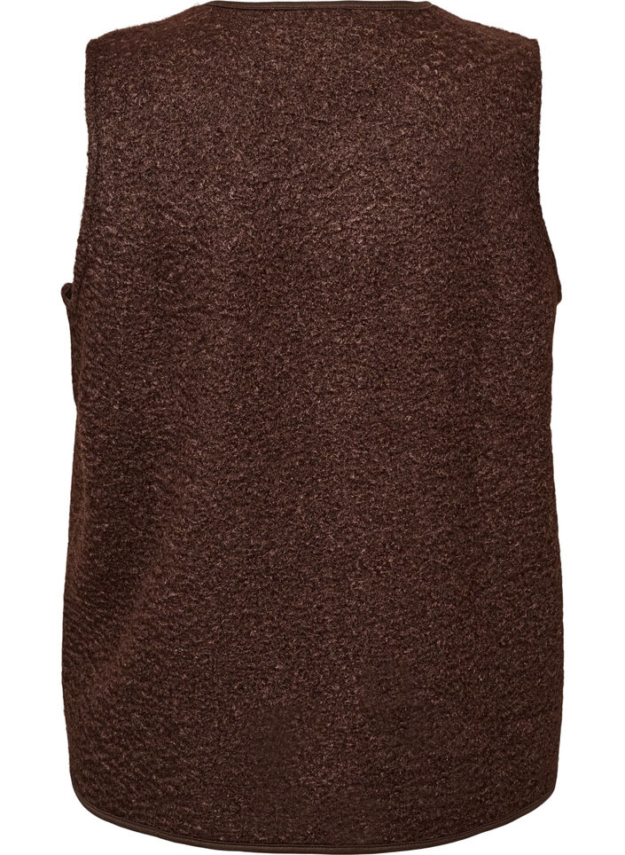 Fleecevest med trykknapper og sidelommer, Brun, Packshot image number 1