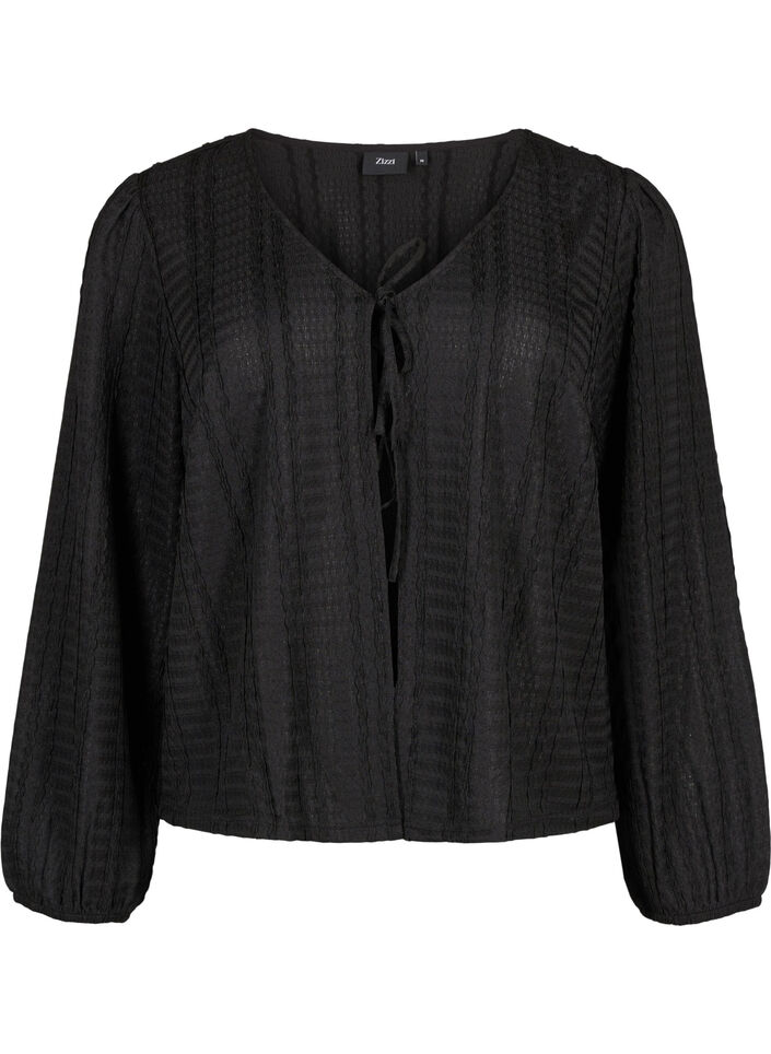 Cardigan med bindebånd, Black, Packshot image number 0
