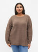 Meleret strikbluse med slids i siden, Walnut/White Mel., Model image number 0