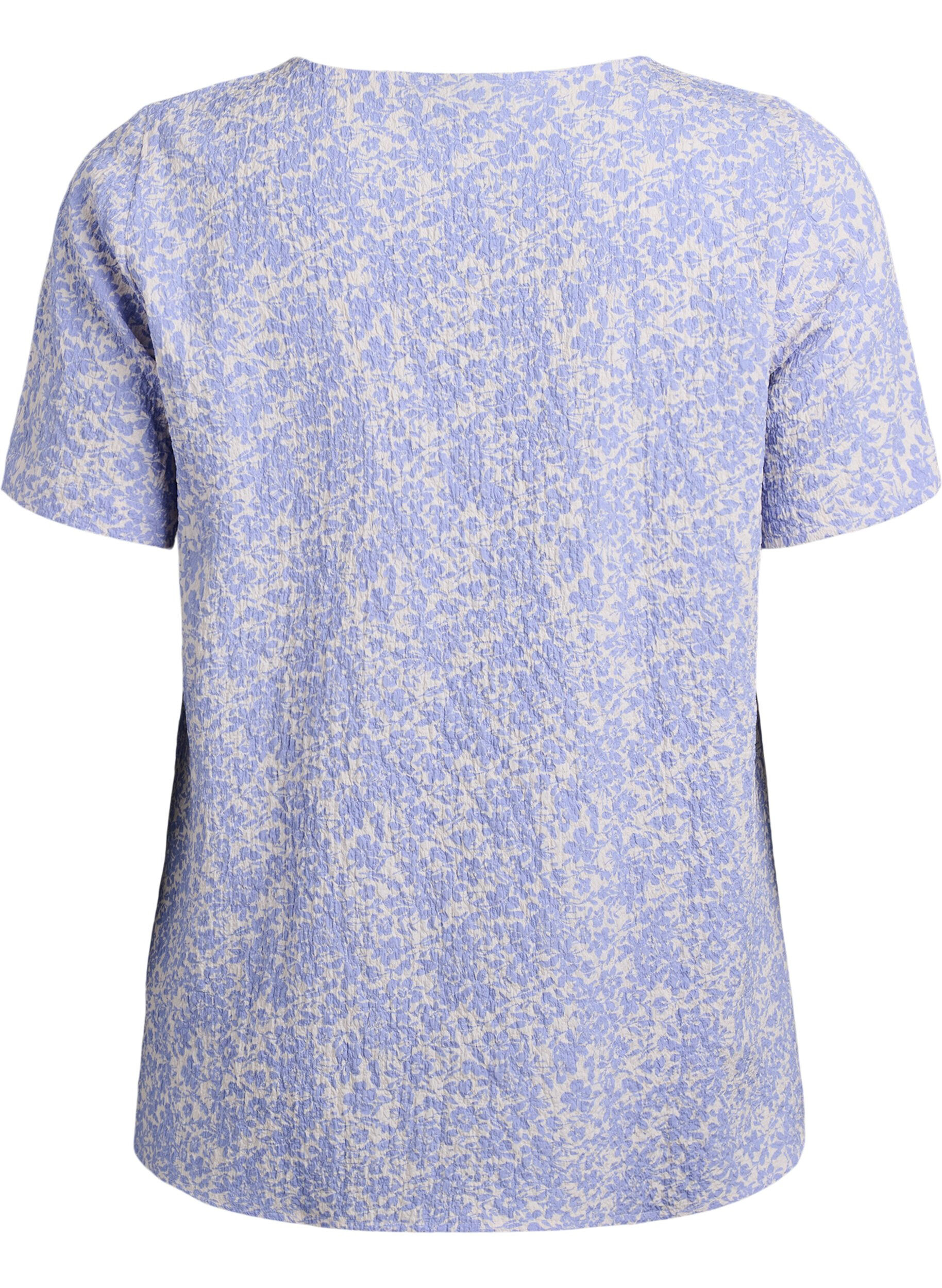 ZizziKort&aelig;rmet bluse med tekstur, Bl&aring;, Packshot image number 1