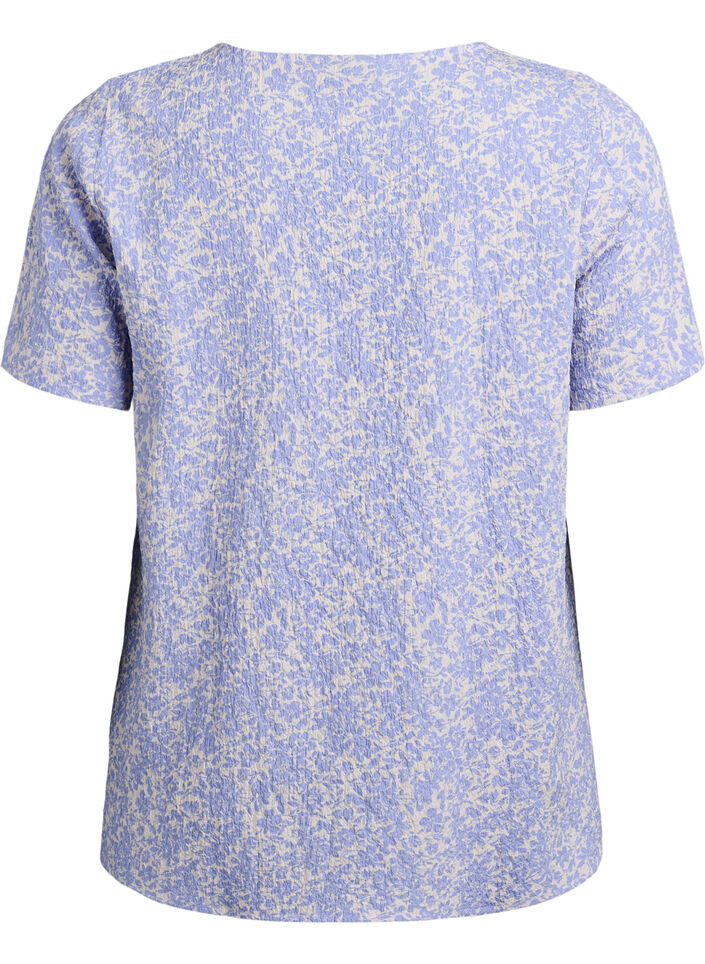 Kort&aelig;rmet bluse med tekstur, Bl&aring;, Packshot image number 1