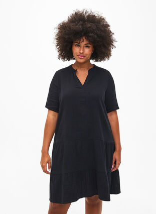 Kortærmet kjole i 100% bomuld, Black, Model image number 2