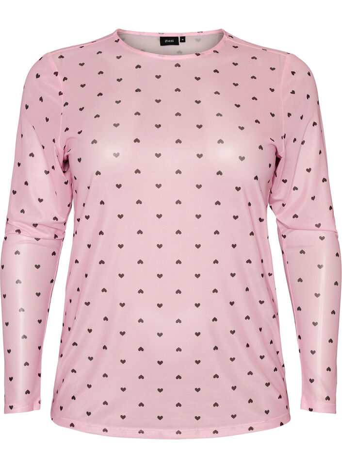 Meshbluse med print, Lyser&oslash;d, Packshot image number 0
