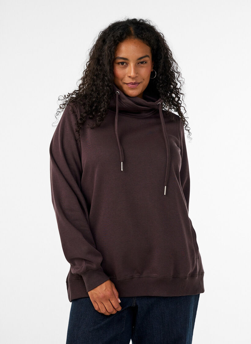 Sweatshirt med h&oslash;j krave og lommer, Brun, Model image number 0