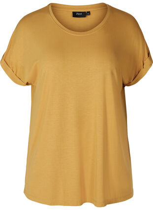 T-shirt i viskose mix med rund hals , Honey Mustard , Packshot image number 0
