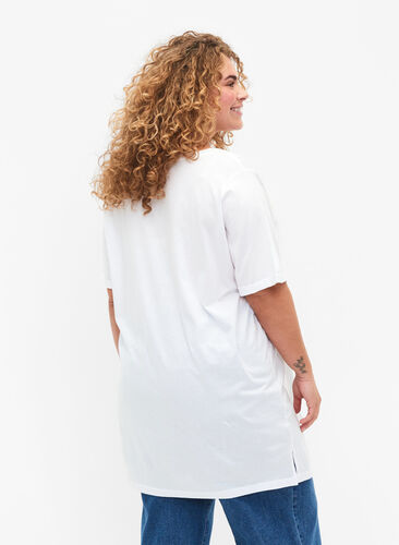 Ensfarvet oversize t-shirt med v-hals, Bright White, Model image number 1