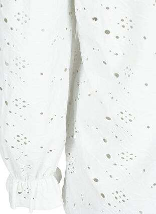 Langærmet bluse med hulmønster, Bright White, Packshot image number 3