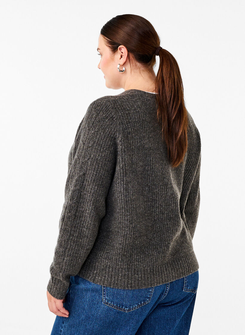 Strikket cardigan med bindedetaljer, Dark Grey Melange, Model image number 1
