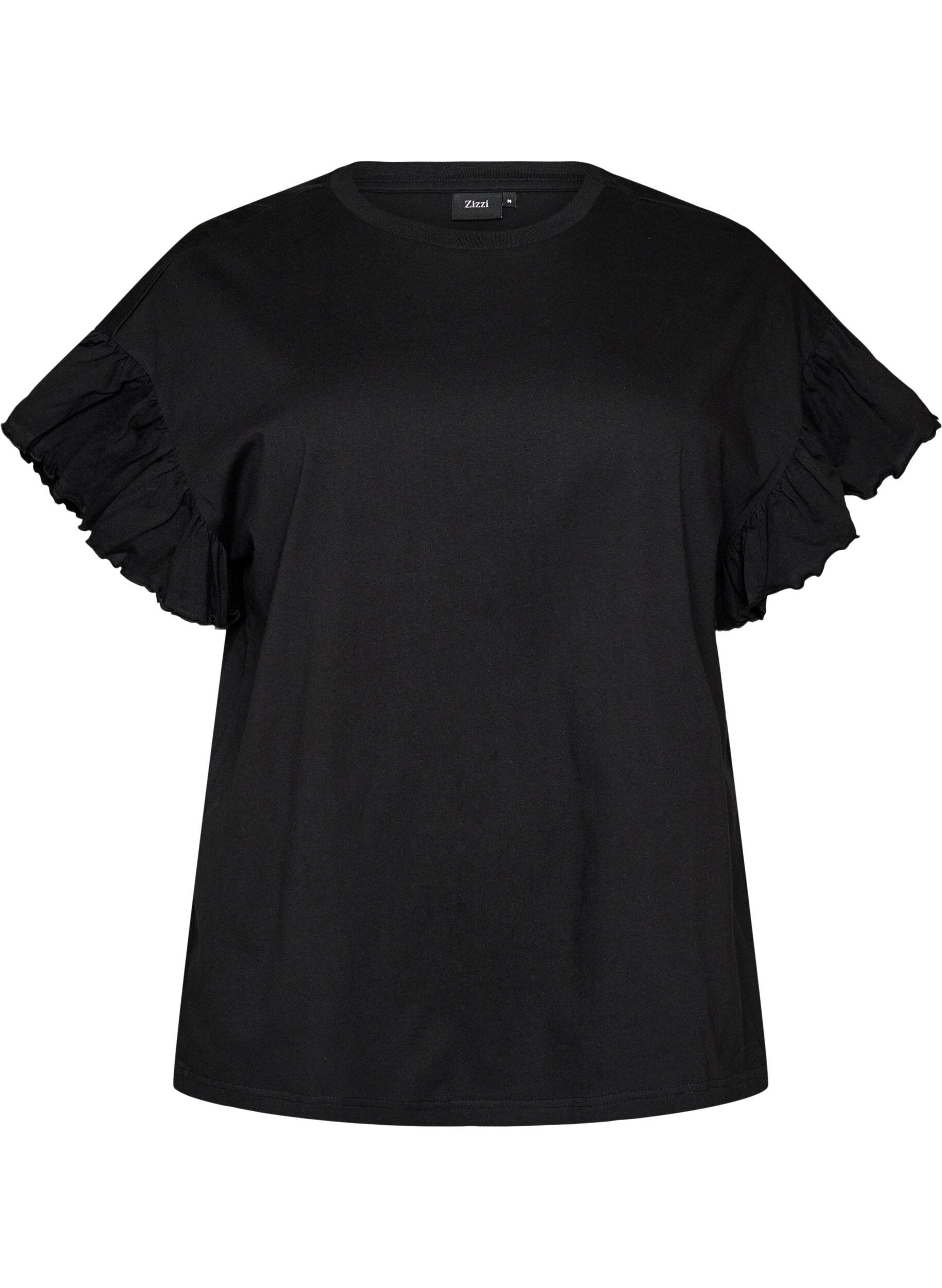ZizziT-shirt i &oslash;kologisk bomuld med fl&aelig;se&aelig;rmer, Sort, Packshot image number 0