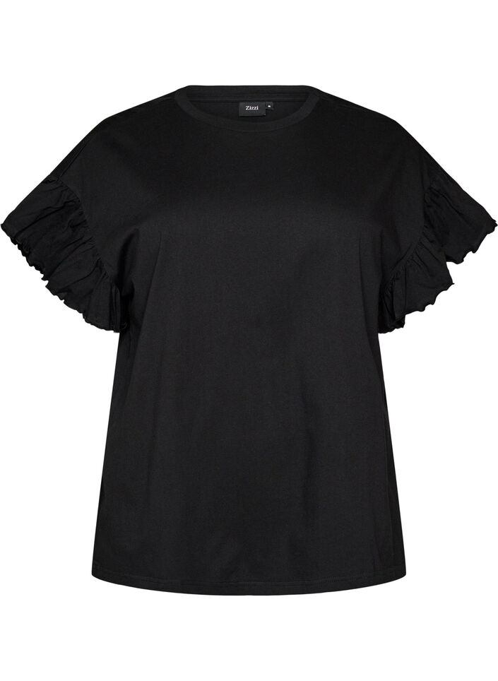 T-shirt i &oslash;kologisk bomuld med fl&aelig;se&aelig;rmer, Sort, Packshot image number 0