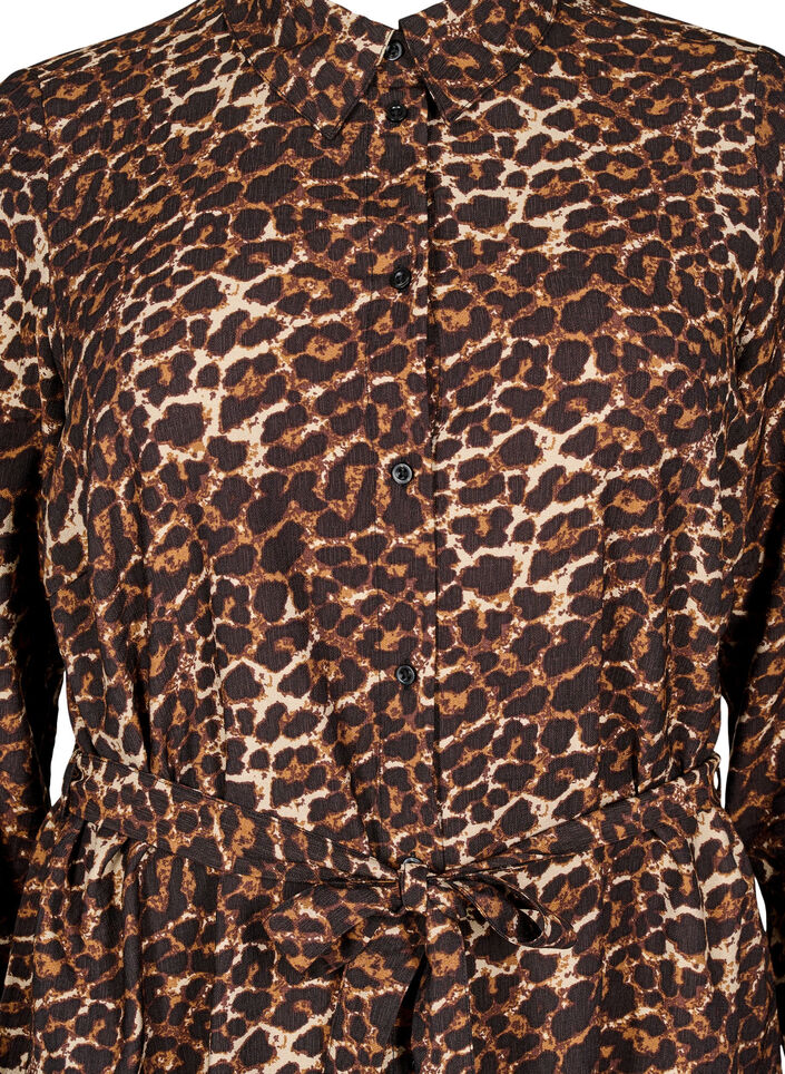 Skjortekjole med bindebånd og lange ærmer, Brun, Packshot image number 2