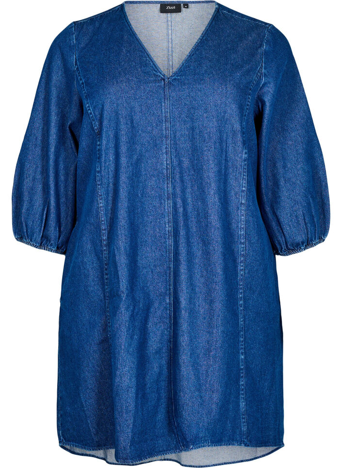 Kort denimkjole med 3/4 &aelig;rmer, Bl&aring;, Packshot image number 0