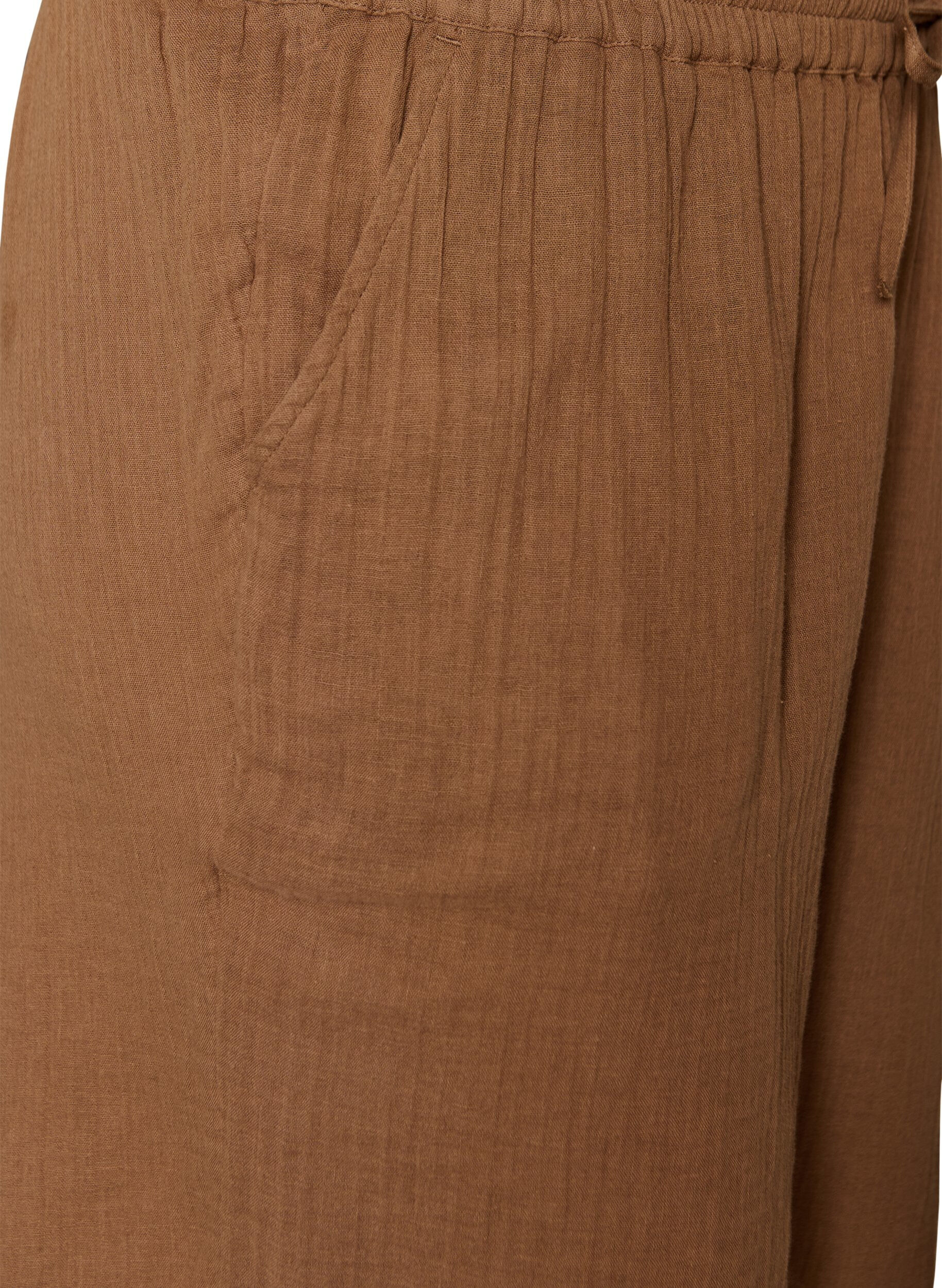 ZizziL&oslash;se shorts i bomuldsmusselin med h&oslash;j talje, Brun, Packshot image number 2