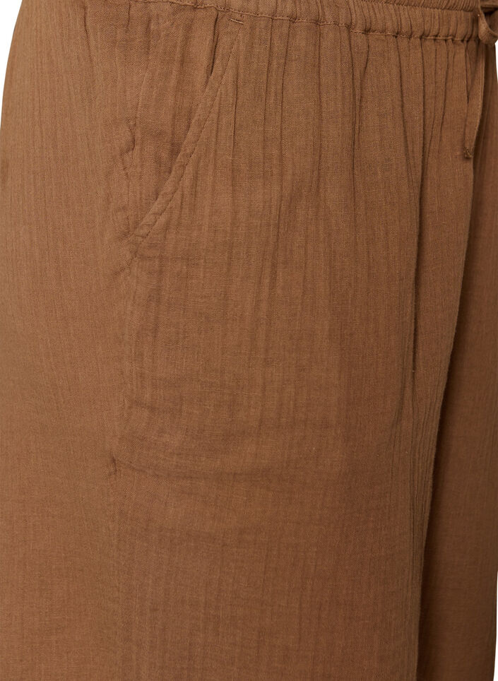 L&oslash;se shorts i bomuldsmusselin med h&oslash;j talje, Brun, Packshot image number 2