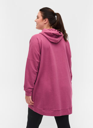 Bomulds sweatshirt med hætte og high-low, Violet Quartz, Model image number 1