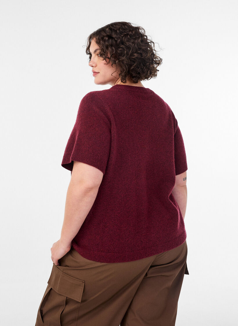 Strik cardigan med korte &aelig;rmer, R&oslash;d, Model image number 2