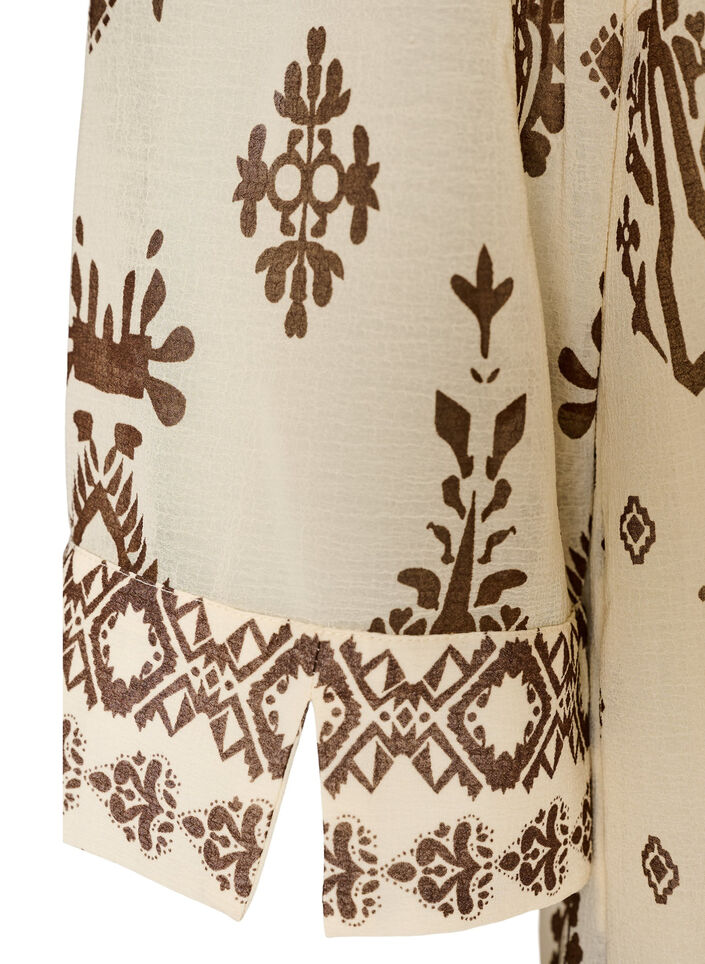 Kjole med ornamentprint og fl&aelig;sekrave, Beige, Packshot image number 3