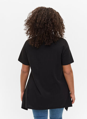 Kortærmet bomulds t-shirt med a-form, Black FIERCE, Model image number 1