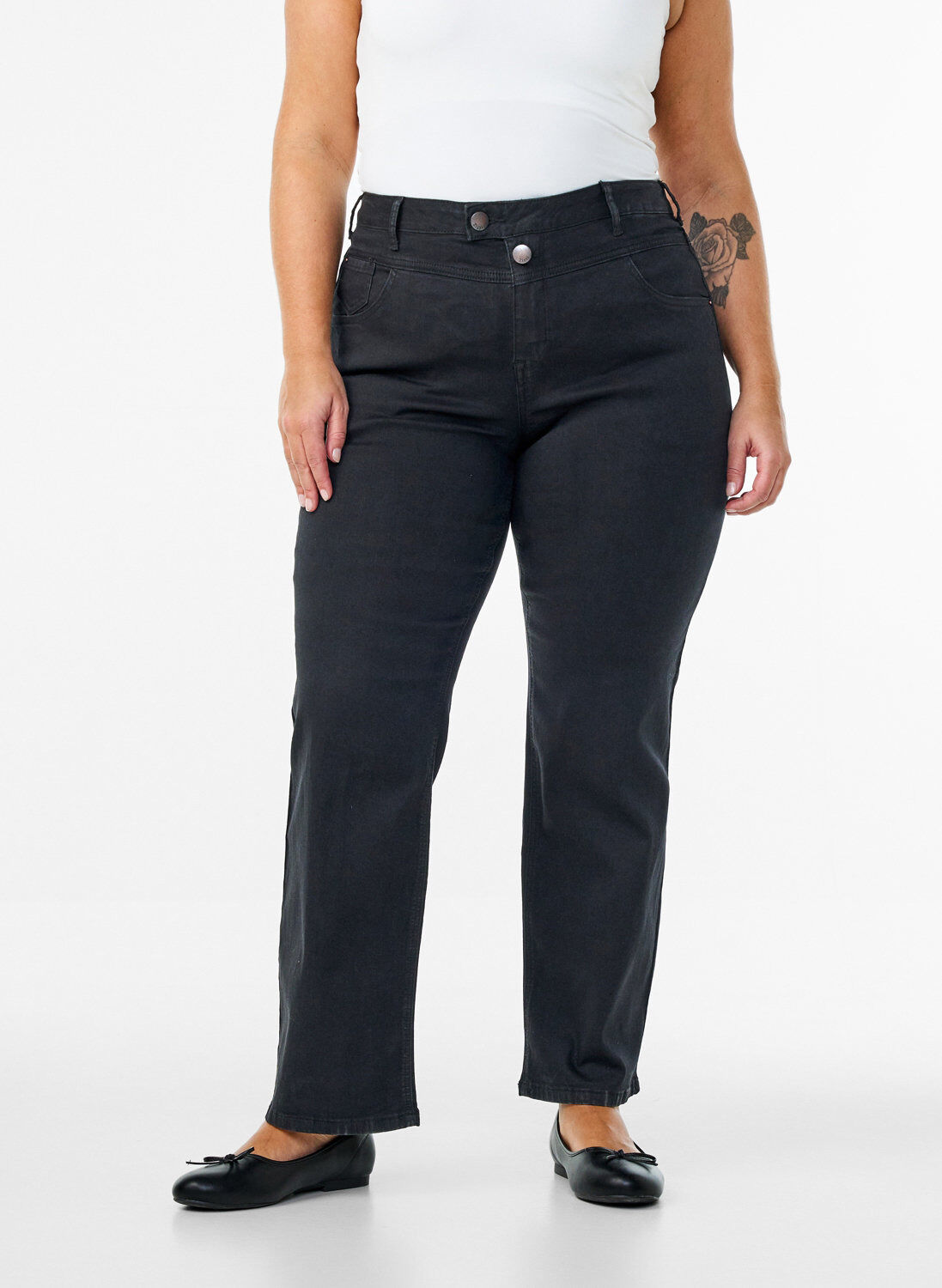 ZizziRegular fit Gemma jeans med h&oslash;j talje, Sort, Model image number 2