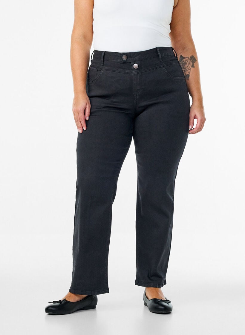 Regular fit Gemma jeans med h&oslash;j talje, Sort, Model image number 2