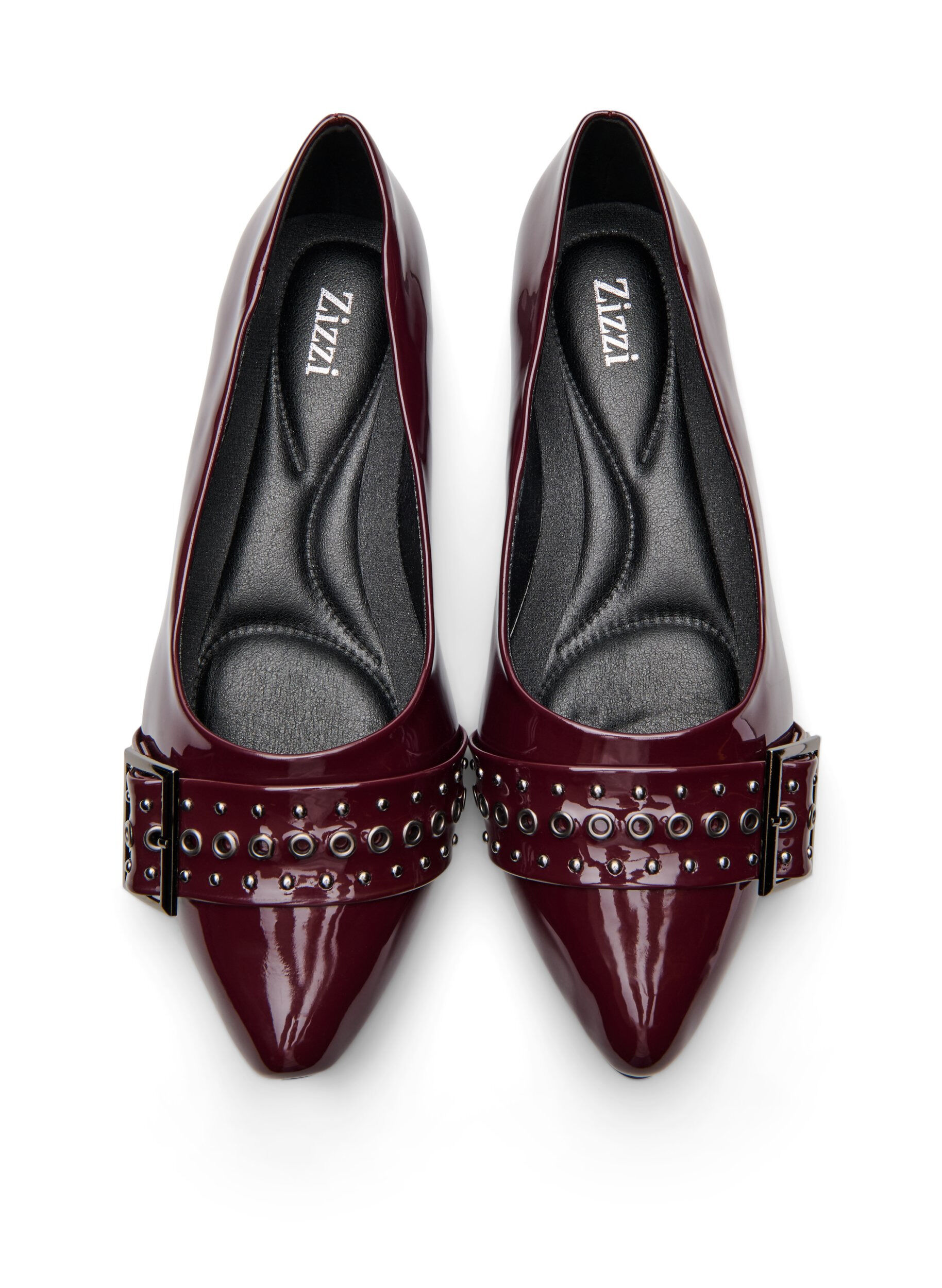 Zizzi Wide fit - Ballerina med rem og nitter, Brun, Packshot image number 2