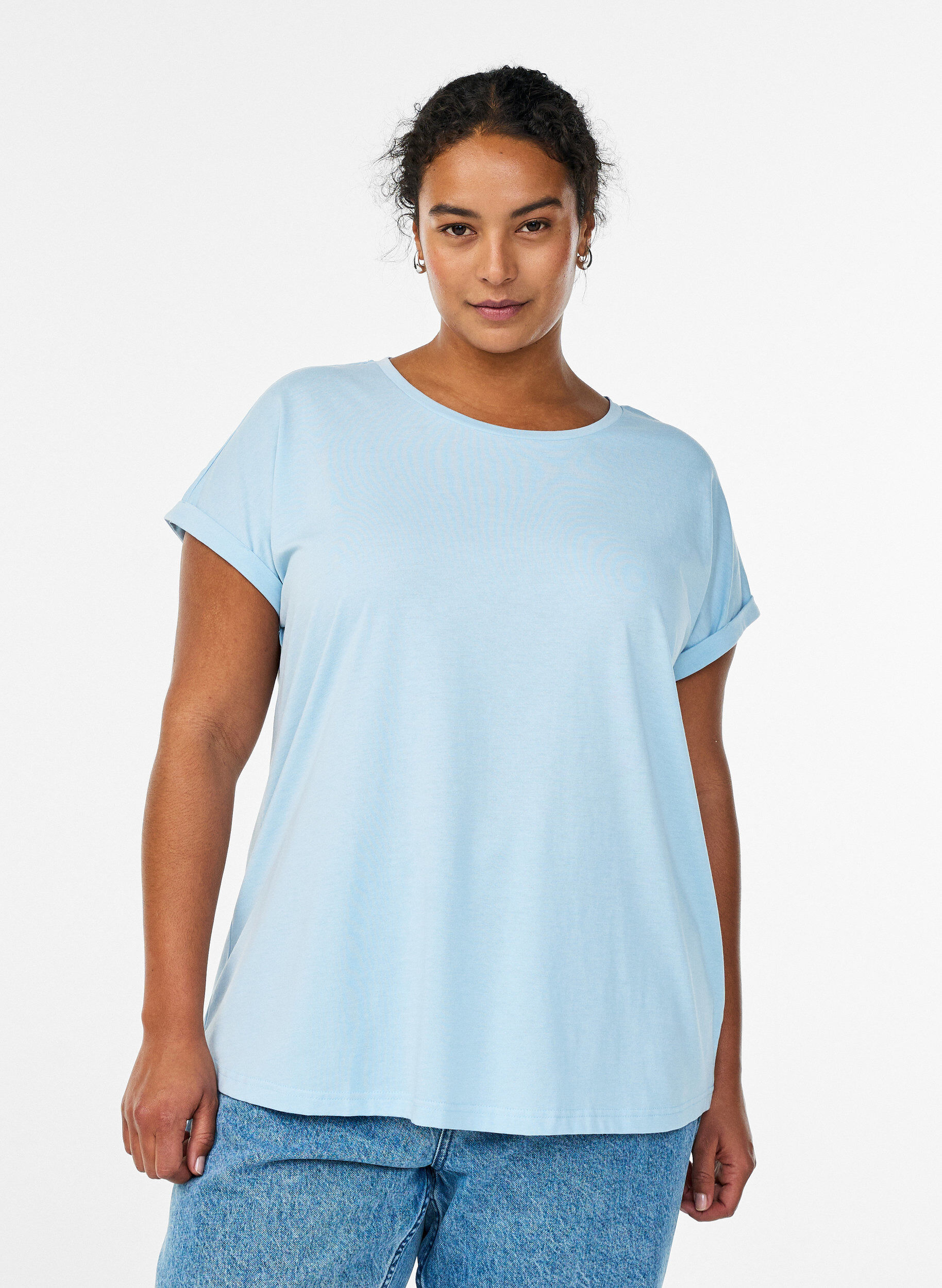 Kort&aelig;rmet t-shirt i bomuldsblanding, Bl&aring;, Model