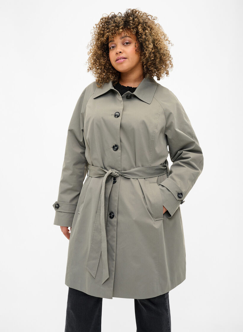 Trenchcoat med lommer og bælte, Sea Spray, Model image number 0