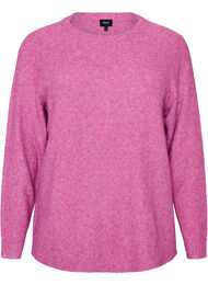 Meleret strikbluse med rund hals, Lilla