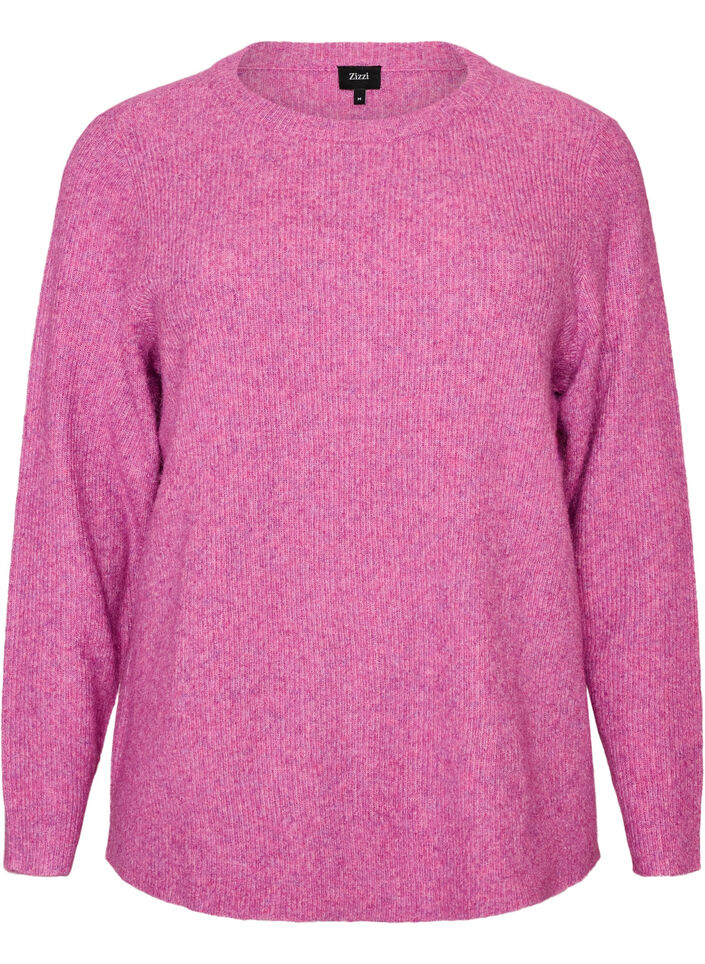Meleret strikbluse med rund hals, Lilla, Packshot image number 0