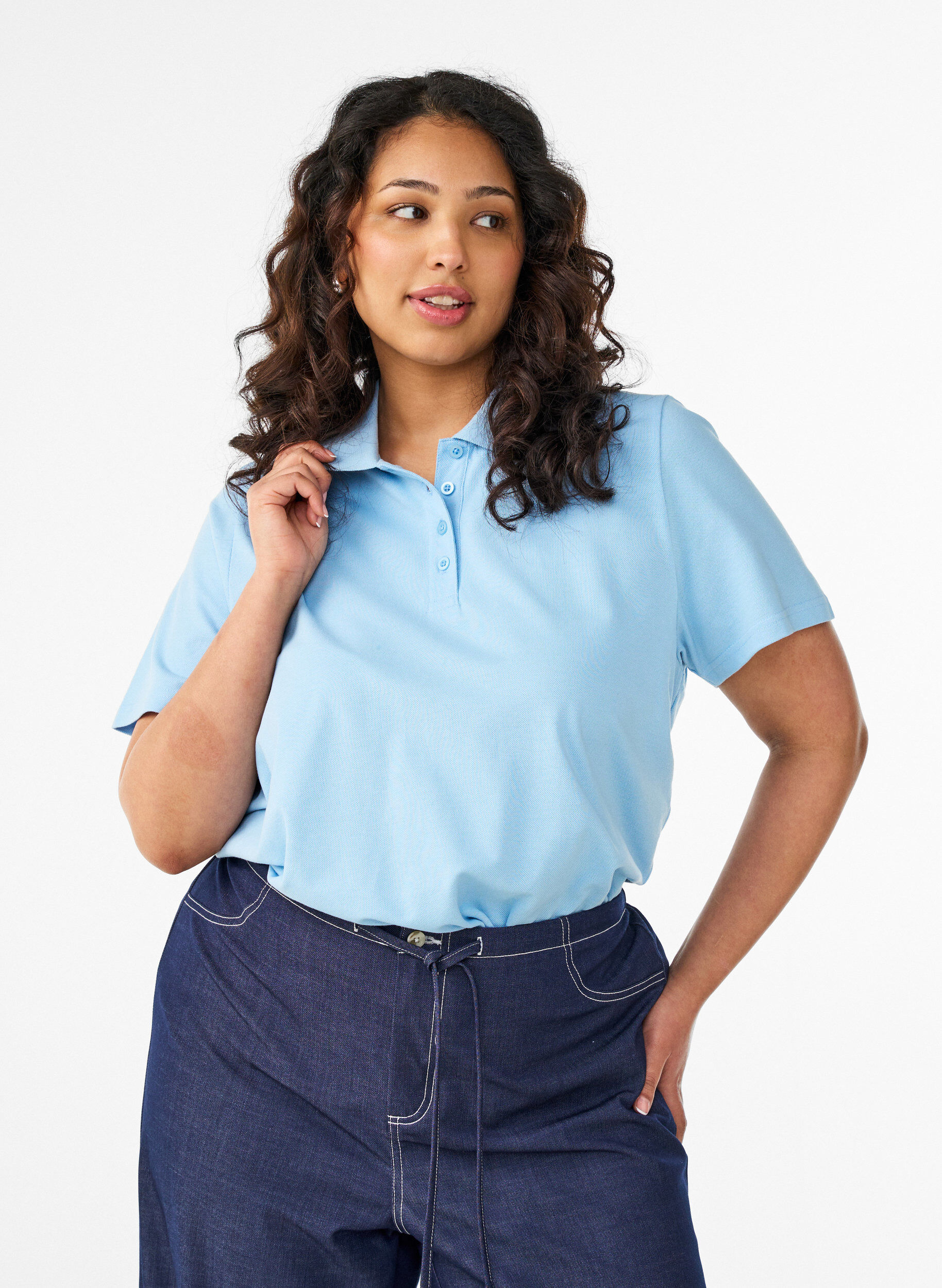 Zizzi Poloshirt med korte &aelig;rmer, Bl&aring;, Model image number 0